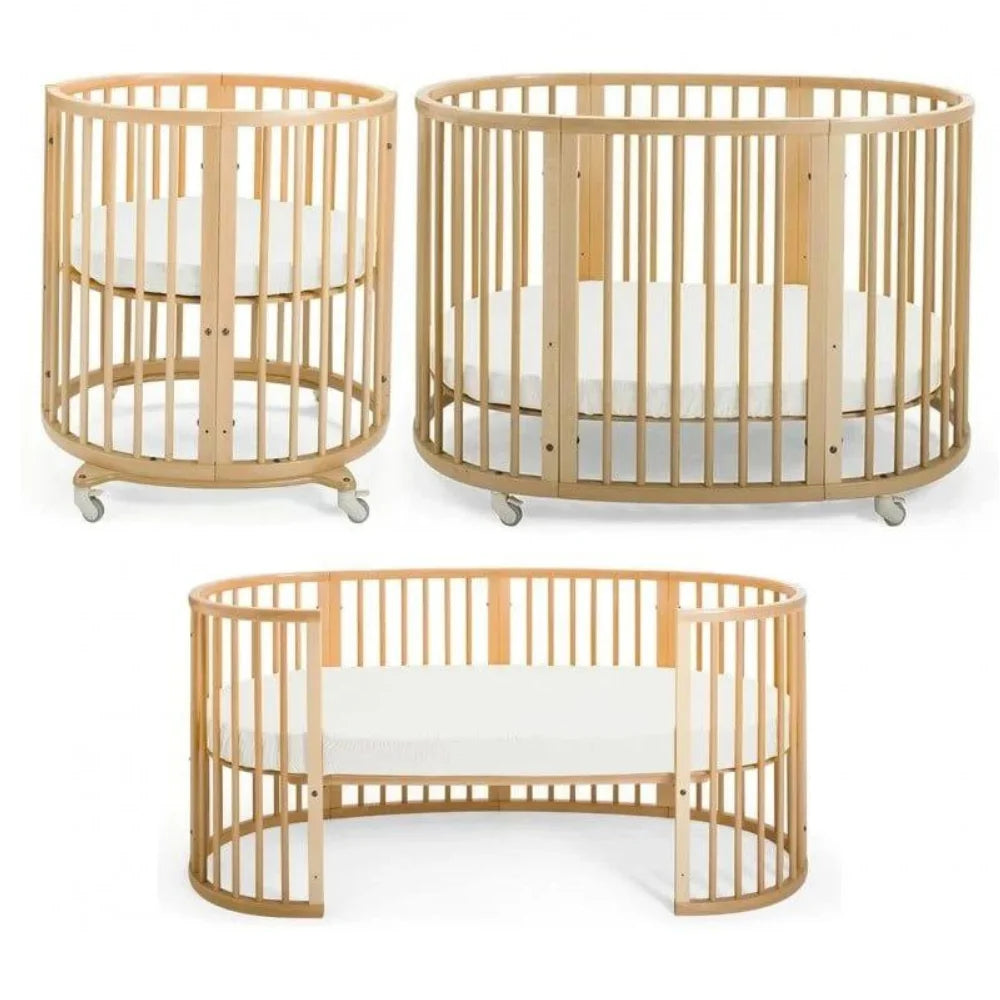 Solid Wood Baby Crib Convertible To Toddler Bed Adjustable Size Oval Design CPC Certified Safe Guardrail