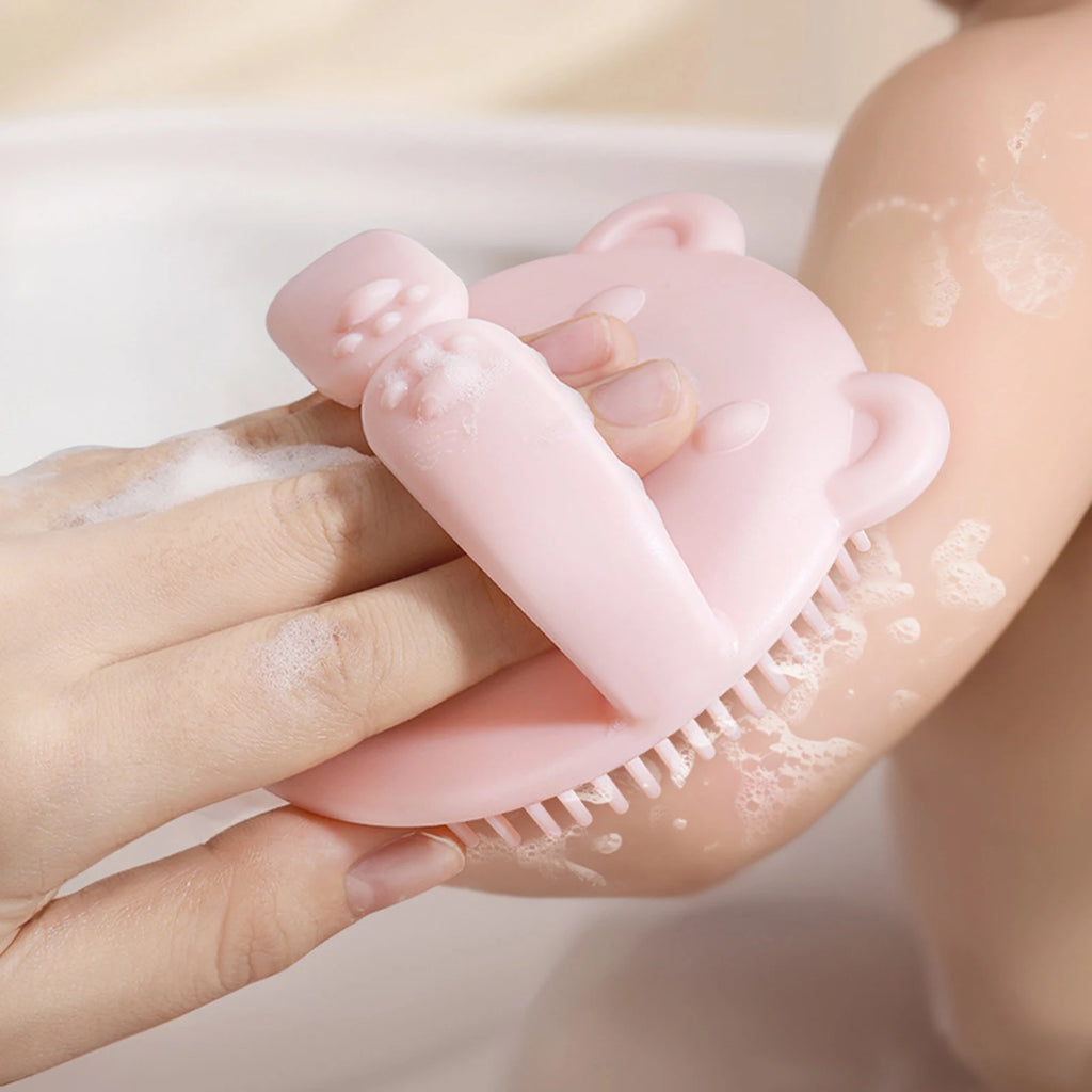 Baby Hair Brush Soft Hair Scalp Massager For Kids Gentle Bathing Shower Head Scrubber Cute Bear Design