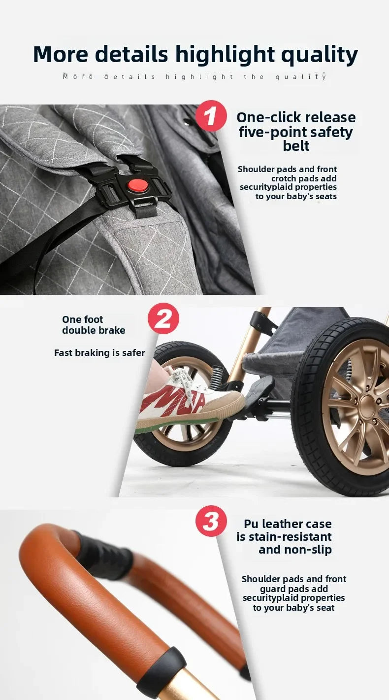 Foldable Two Way Adjustable Armrests 2 in 1 Baby Multifunctional Baby Stroller with Car Seat High View Two in One Baby Stroller