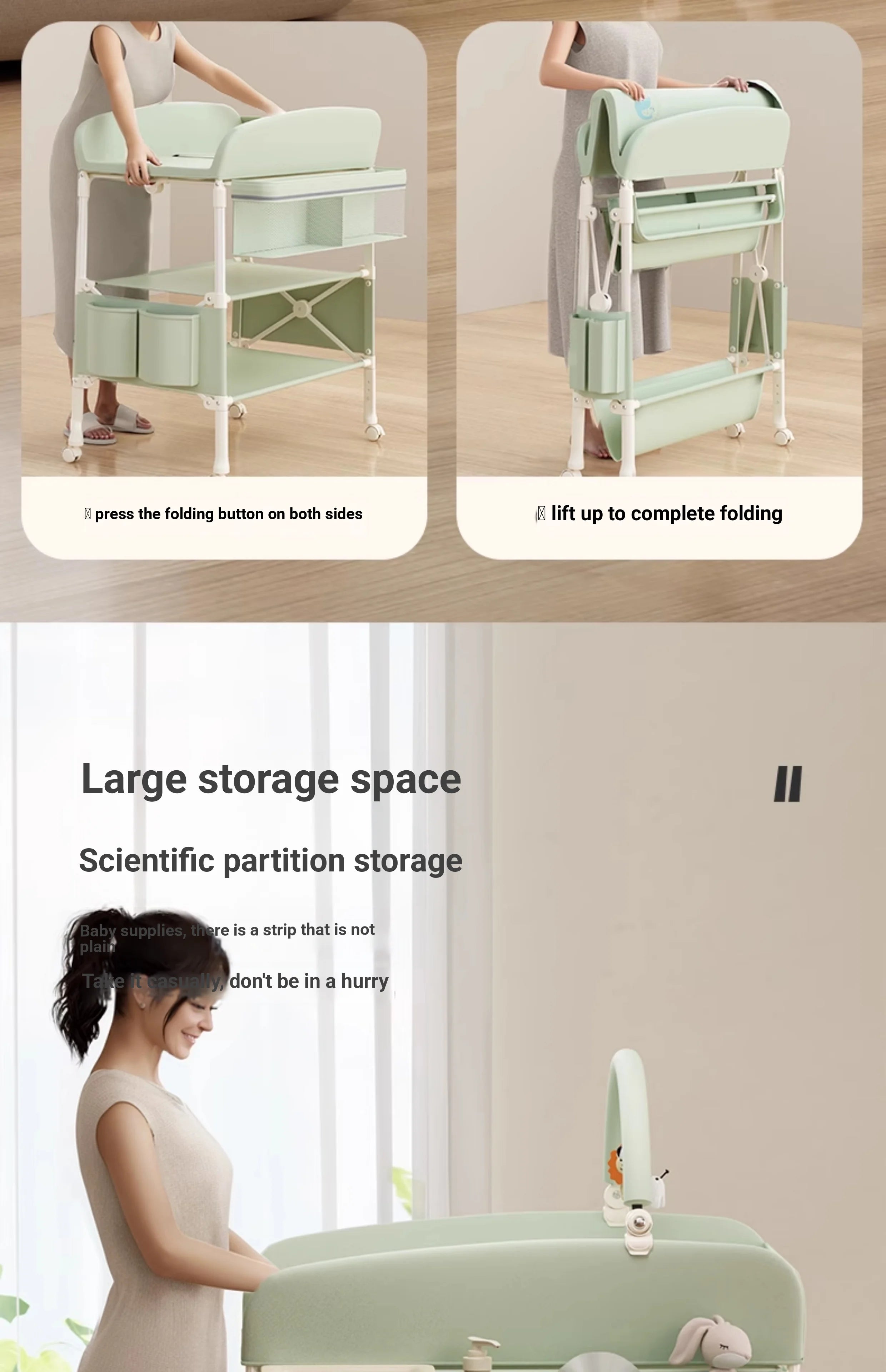 Height Adjustable Multifunctional Foldable Baby Changing Table Portable Infant Diaper Station with Large Storage Waterproof