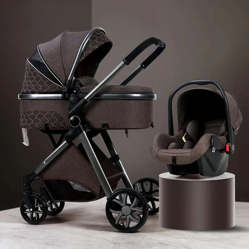 Foldable Two Way Adjustable Armrests 2 in 1 Baby Multifunctional Baby Stroller with Car Seat High View Two in One Baby Stroller