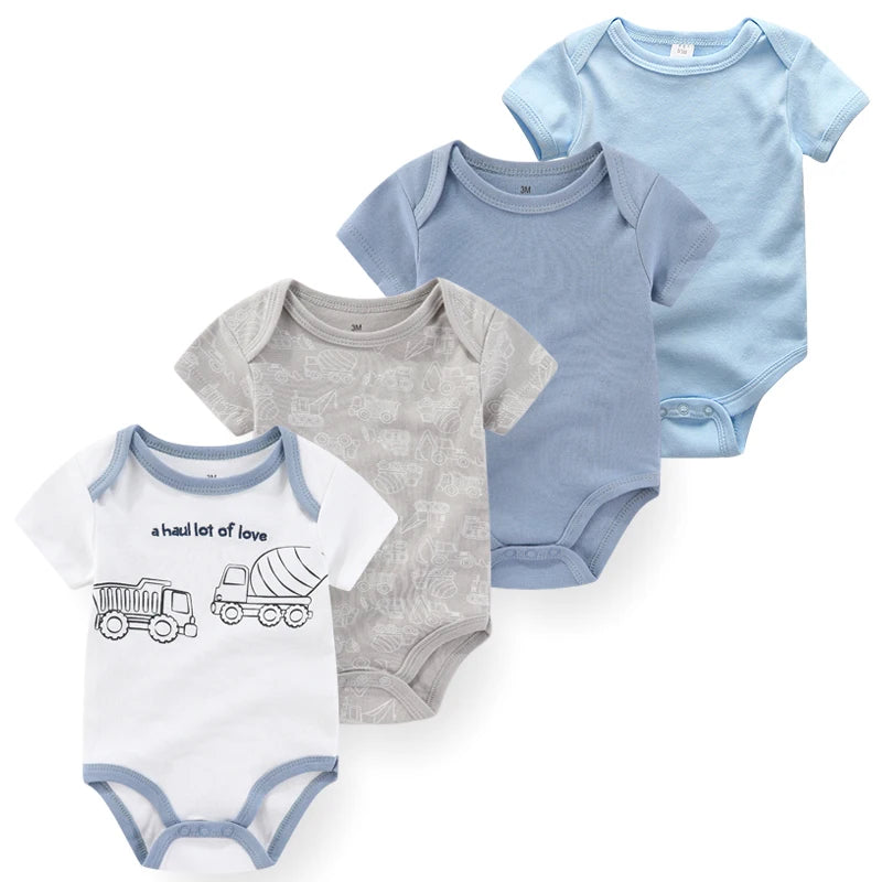 4Pieces Newborn Baby Boy Clothes Cartoon Cotton Romper Summer Short Sleeve Baby Girl Clothes 0-12M Print Bodysuit Bebes