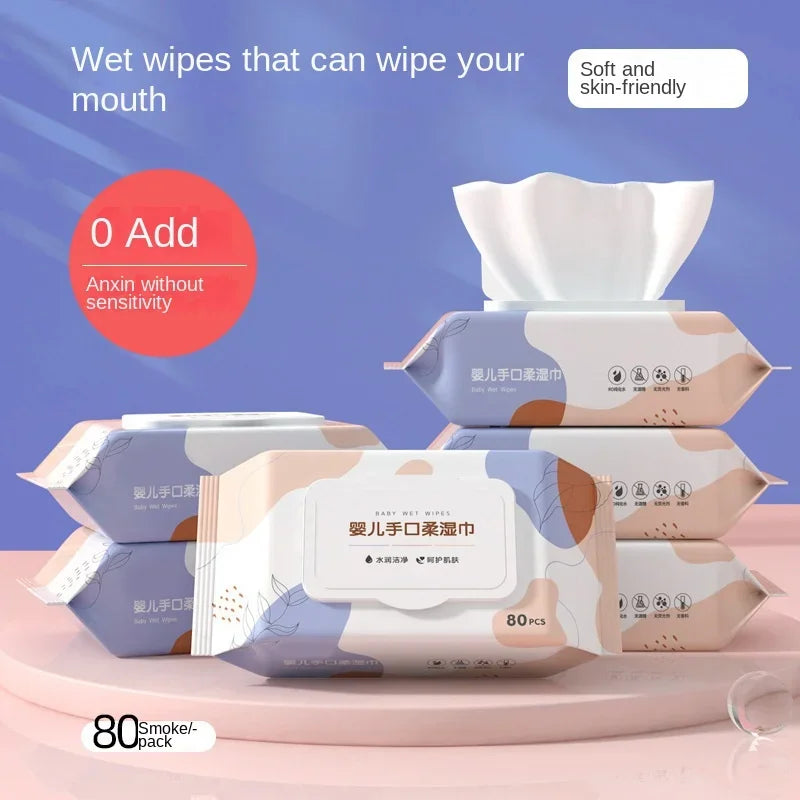 80Pcs Household Wash Face Wet Tissue Wipes Baby Hand Mouth Wipes for Mother Baby Skin Cleaning & Care Individual Body Wet Wipes