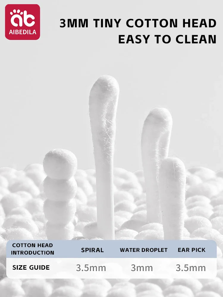 AIBEDILA Baby Cotton Swabs Soft Non-Irritating Ear spoon Sticks for Ear Wax Cleaning Newborn Care Infant Hygiene 200Pcs/1Box