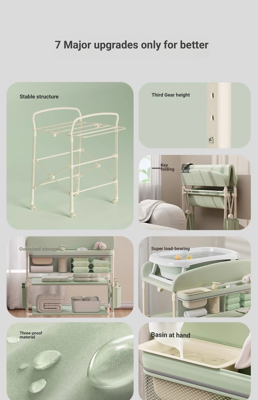 Height Adjustable Multifunctional Foldable Baby Changing Table Portable Infant Diaper Station with Large Storage Waterproof