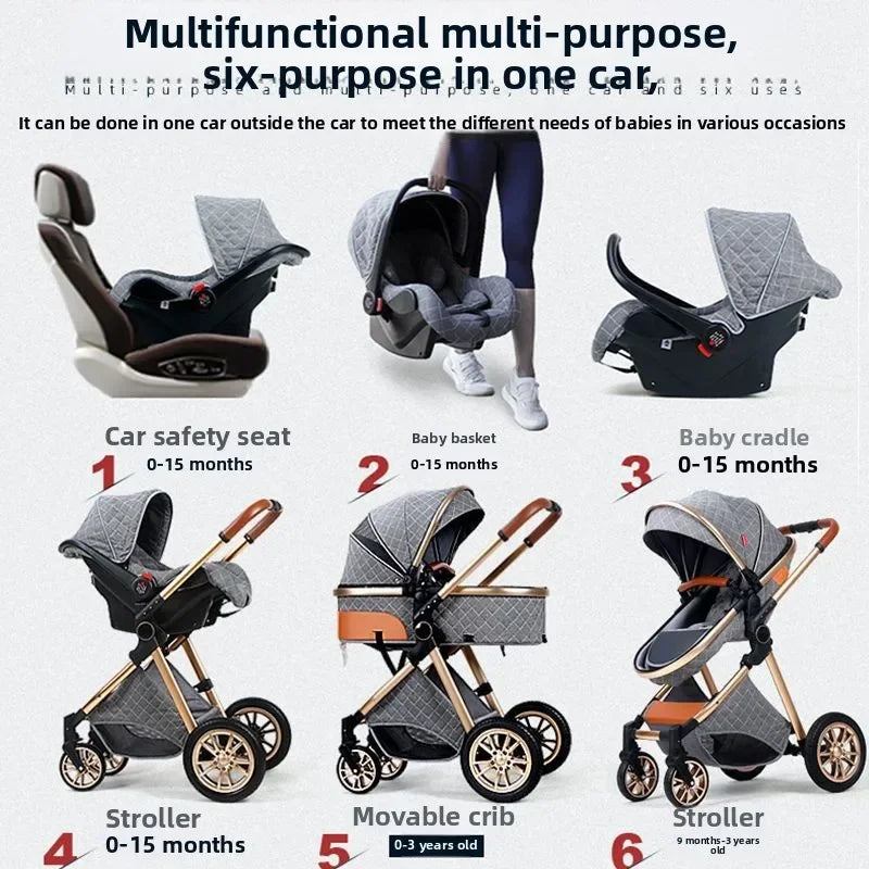 Foldable Two Way Adjustable Armrests 2 in 1 Baby Multifunctional Baby Stroller with Car Seat High View Two in One Baby Stroller