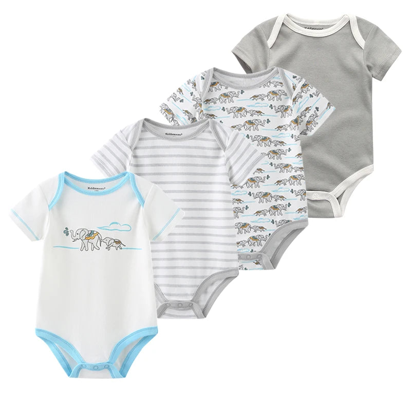4Pieces Newborn Baby Boy Clothes Cartoon Cotton Romper Summer Short Sleeve Baby Girl Clothes 0-12M Print Bodysuit Bebes