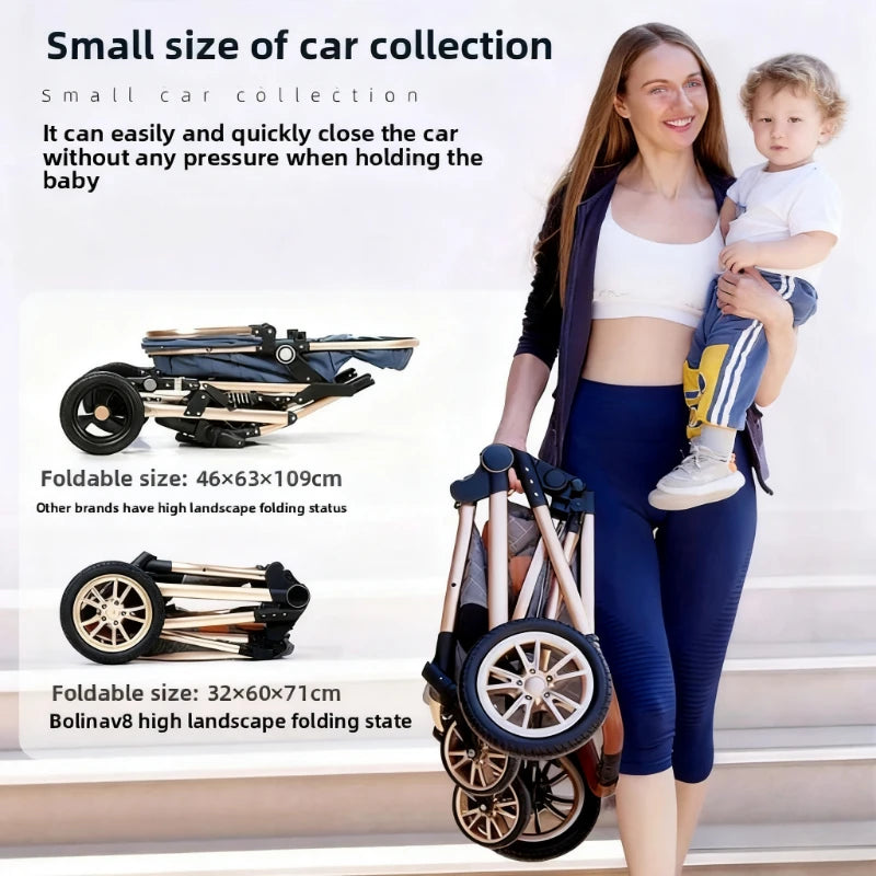 Foldable Two Way Adjustable Armrests 2 in 1 Baby Multifunctional Baby Stroller with Car Seat High View Two in One Baby Stroller